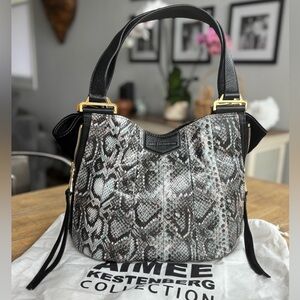 Aimee Kestenberg Black & Gray Snake-Print Shoulder Bag with Gold Hardware